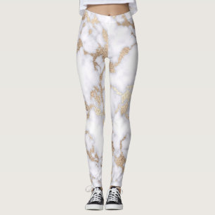Modern Chic White Gold Foil Marble Mönster Leggings