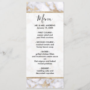 Modern Chic White Gold Foil Marble Mönster Meny