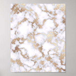 Modern Chic White Gold Foil Marble Mönster Poster