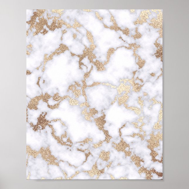 Modern Chic White Gold Foil Marble Mönster Poster (Framsidan)