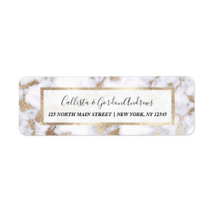 Modern Chic White Gold Foil Marble Mönster Returadress Etikett