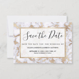 Modern Chic White Gold Foil Marble Mönster Spara Datumet