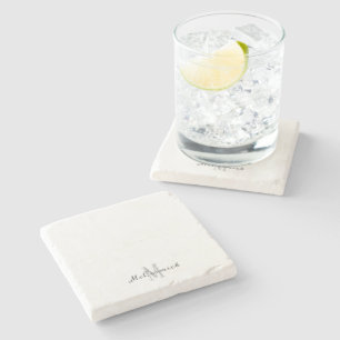 Modern Chic White Grått Script Monogram Stenunderlägg