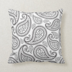 Modern Chic White och Black Paisley Kudde