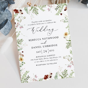 Modern Chic Wildblomma Bröllop Inbjudningar