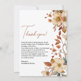 Modern Chic Wildblomskript 1st Birthday Girl Tack Kort