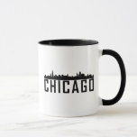 Modern Chicago City Skyline Silhouette Mugg<br><div class="desc">Denna minimalistiska elegant lyfter fram stadens namn,  "Chicago",  som presenteras i contemporaryns typografi,  parad med en slående svartvit silhuett av stadens ikonskylin. Om du vill ha speciella förfrågningar eller frågor kontaktar du konstnären på wafadahdalcreates@gmail.com. © Wafa Y. Dahdal - Med förbehåll för alla Höger. WD Art</div>