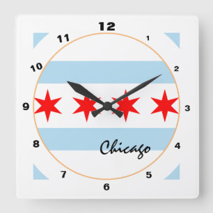 Modern Chicago Flagga, Illinois Hem USA / design Fyrkantig Klocka