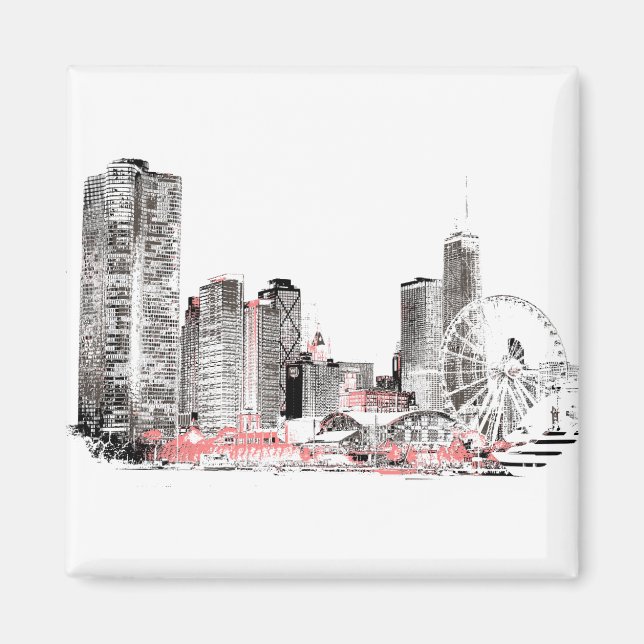 Modern Chicago Skyline Magnet (Framsidan)