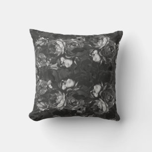 Modern Chick Black Ro Blommigt Botanical Kudde