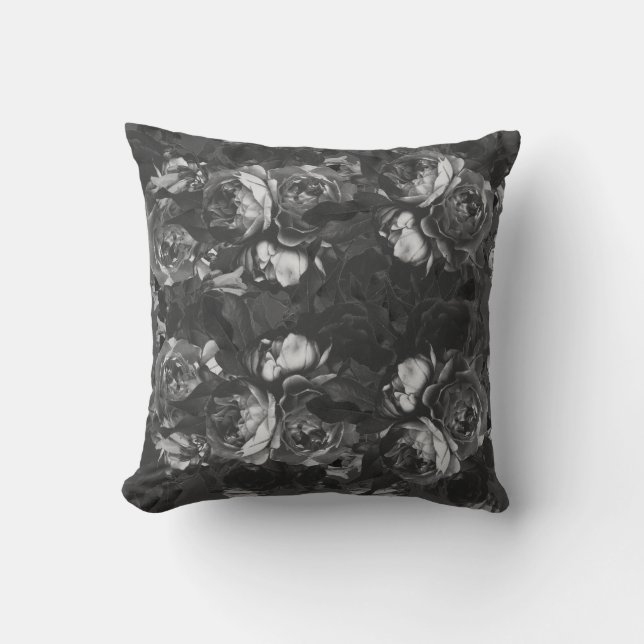 Modern Chick Black Ro Blommigt Botanical Kudde (Framsida)