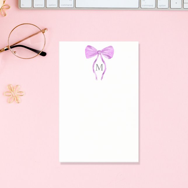 Modern Chick - vattenfärgsfält - Monogram Post-it Block (purple watercolor bow)