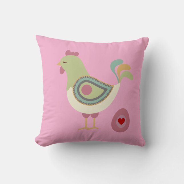 Modern Chicken & Egg Art Throw Pillow – Pink Kudde (Framsida)