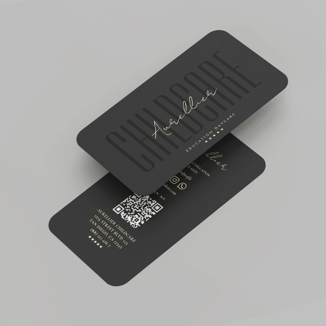 Modern Chilcare Black Guld Daycare Professionell Visitkort (Modern Childcare Black Gold Daycare Professional Business Card
)