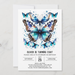 Modern Children Butterfly Boy Birthday Inbjudningar