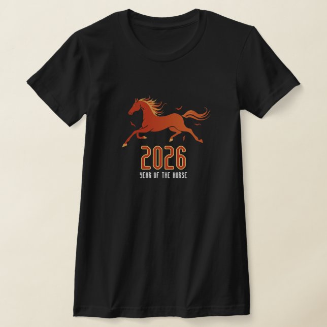 Modern Chinese Fire Horse New Year 2026 T Shirt (Laydown)