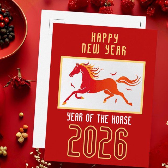 Modern Chinese Horse New Year 2026  Helg Vykort (Skapare uppladdad)