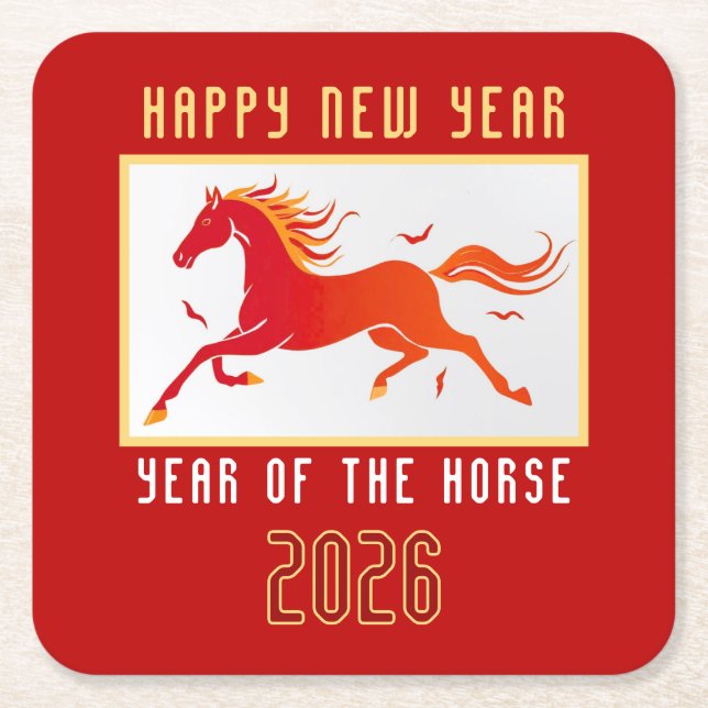 Modern Chinese Horse New Year 2026  Underlägg Papper Kvadrat (Framsidan)