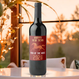 Modern Chinese Horse New Year 2026  Vinflaska Etikett