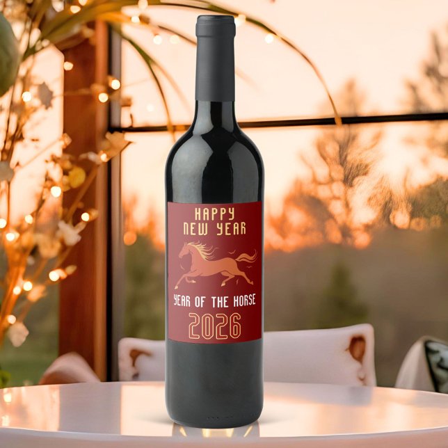 Modern Chinese Horse New Year 2026  Vinflaska Etikett (Skapare uppladdad)