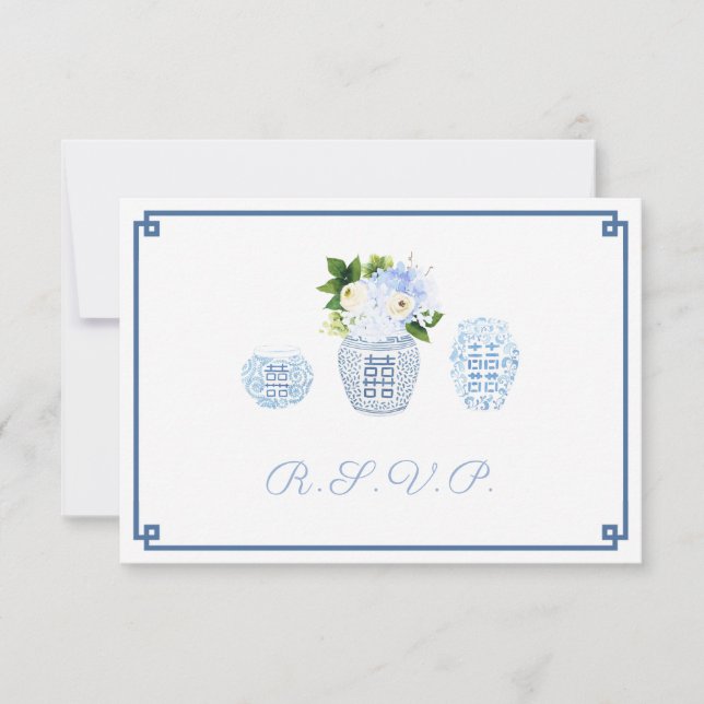 Modern Chinoiserie Navy & Chartreuse Food Options OSA Kort (Framsida)