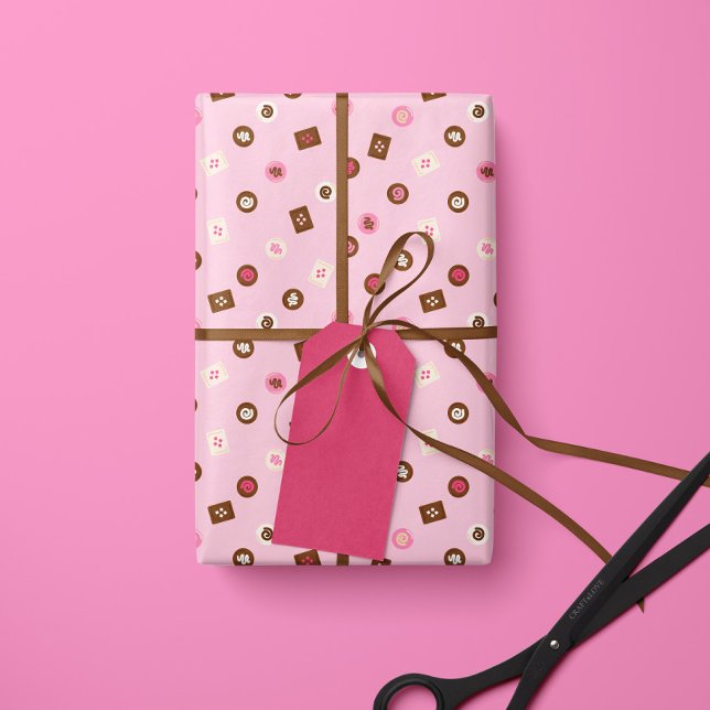 Modern Chocolate Bonbons- Wrapping Papper- Rosa Presentpapper (Skapare uppladdad)
