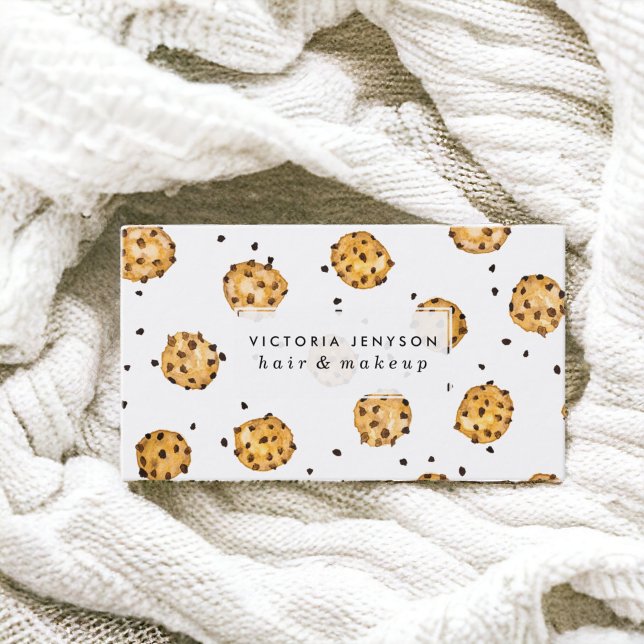 Modern chokladkakor i chip mönster visitkort (Modern chocolate chips cookies watercolor pattern business card)