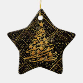 Modern, Chrismas Tree, Black Gold Cross Pattern Julgransprydnad Keramik