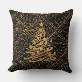 Modern, Chrismas Tree, Black Gold Cross Pattern Kudde