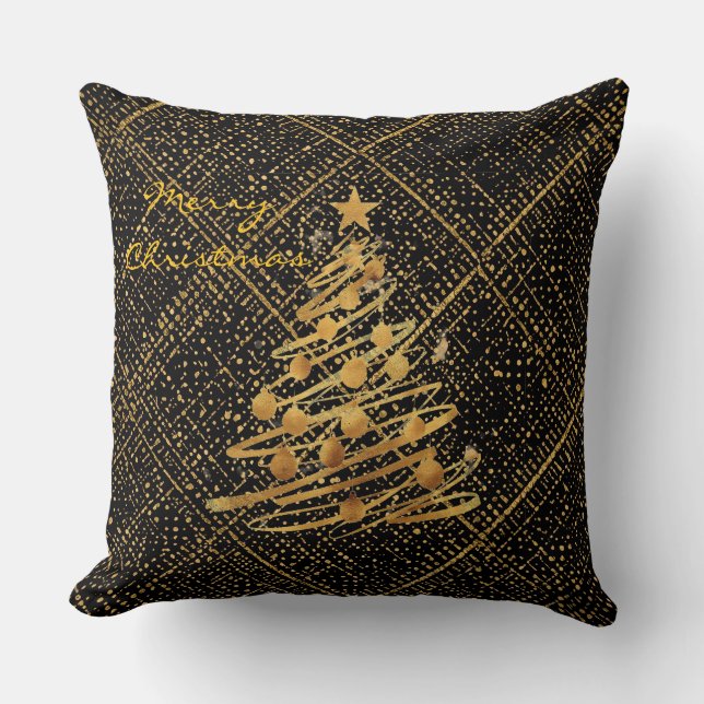 Modern, Chrismas Tree, Black Gold Cross Pattern Kudde (Framsida)