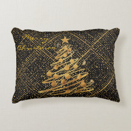 Modern, Chrismas Tree, Black Gold Cross Pattern  Prydnadskudde