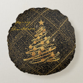Modern, Chrismas Tree, Black Gold Cross Pattern  Rund Kudde
