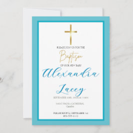 Modern Christening Baptism Gold Cross Invitation Inbjudningar