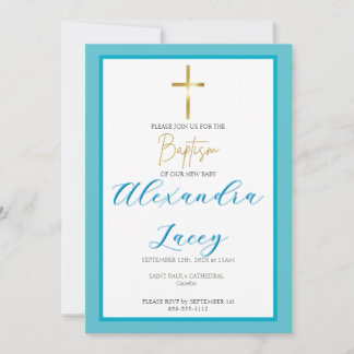 Modern Christening Baptism Gold Cross Invitation Inbjudningar