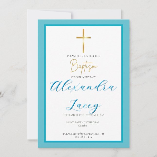 Modern Christening Baptism Gold Cross Invitation Inbjudningar (Framsida)