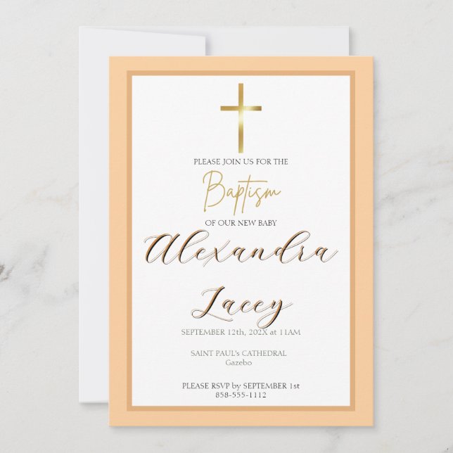 Modern Christening Baptism Gold Cross Invitation Inbjudningar (Framsida)