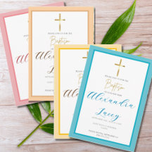 Modern Christening Baptism Gold Cross Invitation