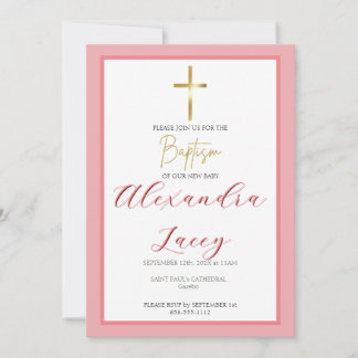 Modern Christening Baptism Gold Cross Invitation Inbjudningar