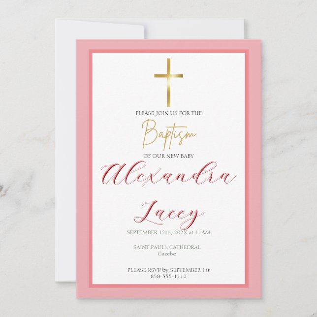 Modern Christening Baptism Gold Cross Invitation Inbjudningar (Framsida)