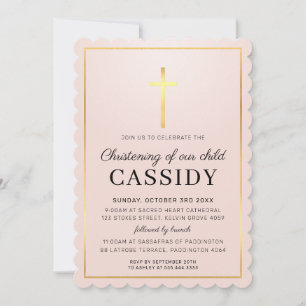 MODERN CHRISTENING guld foil kor baby rosa Inbjudningar