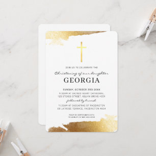 MODERN CHRISTENING guld foil kor simple Inbjudningar