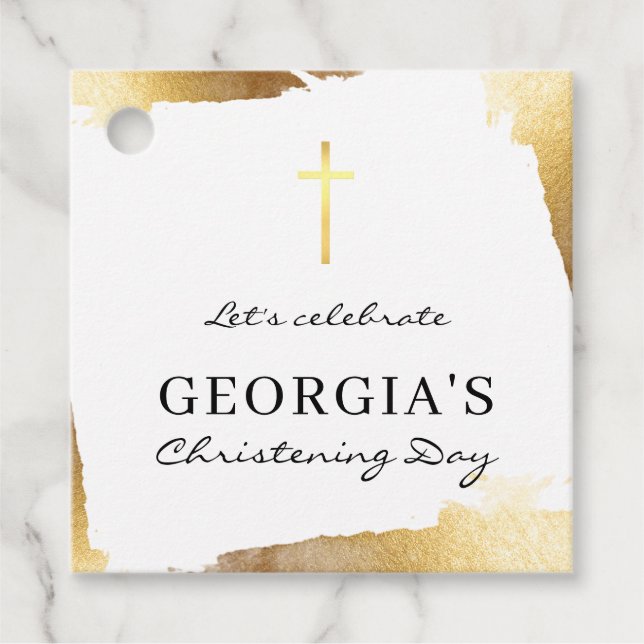 MODERN CHRISTENING guld foil kor välkomsttecken Gåvor Etiketter (Framsida)