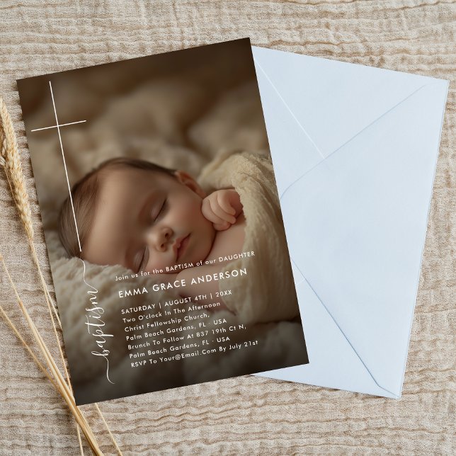 Modern Christening | Kön Neutral fotobaptism Inbjudningar (Skapare uppladdad)