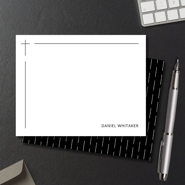 Modern Christian Cross Monogrammed Minimal Black Anteckningskort (Modern stationery for meaningful words. Personalized for ministry or everyday use.)