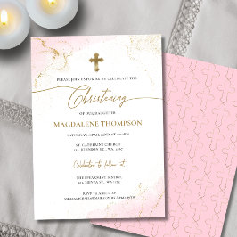 Modern Christian Rosa Guld Kor Girl Christening Inbjudningar
