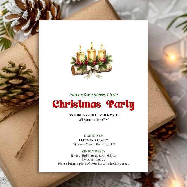 Modern Christmas candles invite pine holly style Inbjudningar (Modern Christmas candles invite pine holly style

)