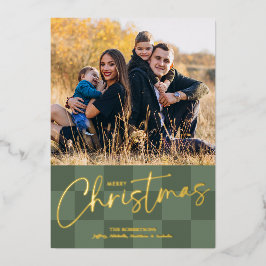 Modern Christmas Checkerboard Foil Photo Card