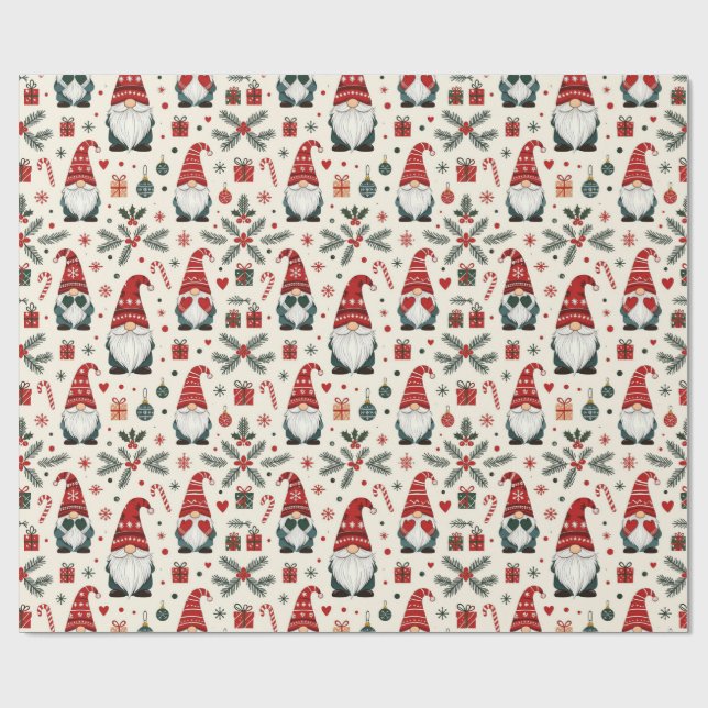 Modern Christmas Cute Gnome Holiday Fun Gift Wrap Presentpapper (Platt)