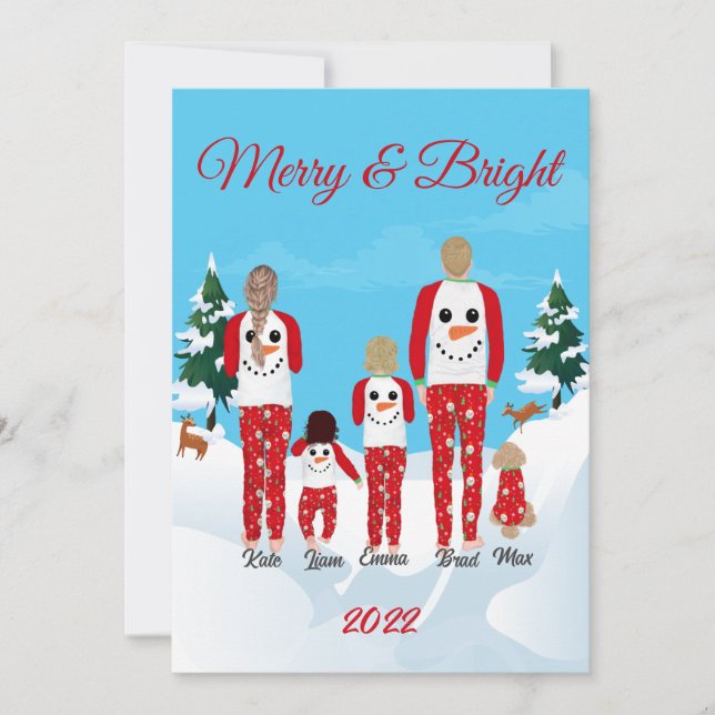 Modern Christmas Family of 5 Personalized Flat Julkort (Framsida)