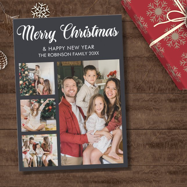 Modern Christmas family photo collage Inbjudningar (Skapare uppladdad)